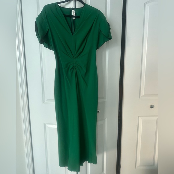 Victoria Beckham Gathered wool-blend midi dress, green, size US2 - Picture 5 of 10